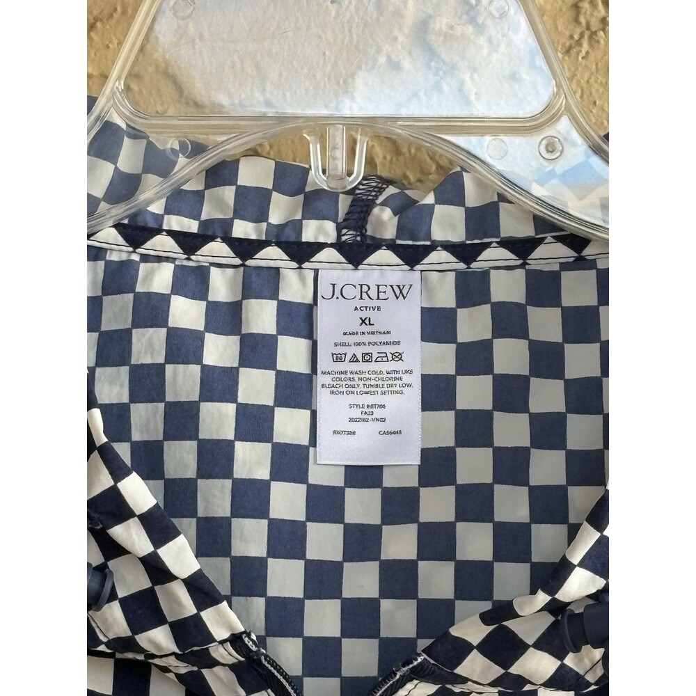 J. Crew NWT Navy White Anorak XL Checkerboard Active Woman Hooded Zipper Jacket - Picture 12 of 13